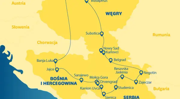 Mapa pokazuje, gdzie leży Serbia, otoczona przez Węgry, Rumunię, Bułgarię, Czarnogórę, Bośnię i Hercegowinę oraz Chorwację.