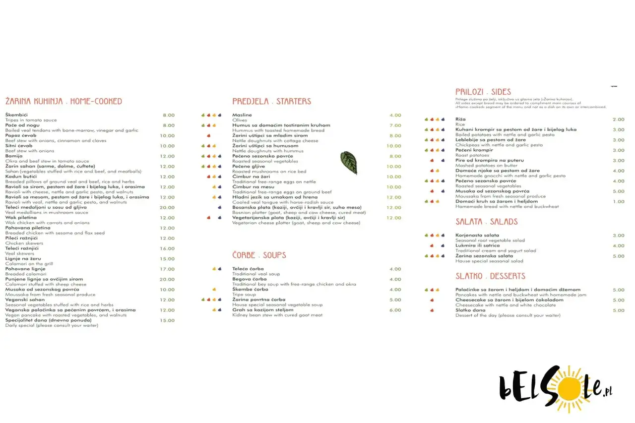 Menu z daniami z kuchni domowej, przystawkami, zupami, dodatkami, sałatkami i deserami. W ofercie znajdziesz m.in. żeberka w sosie pomidorowym, żeberka w sosie z cebulą i goździkami, żeberka z wołowiny z kością, szpikiem, octem i czosnkiem, żeberka z w...