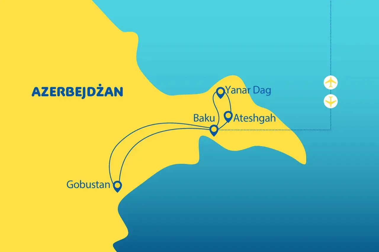 Mapa turystyczna Azerbejdżanu: Baku, Gobustan, Yanar Dag i Ateshgah. Planujesz podróż? Oto co zobaczyć!