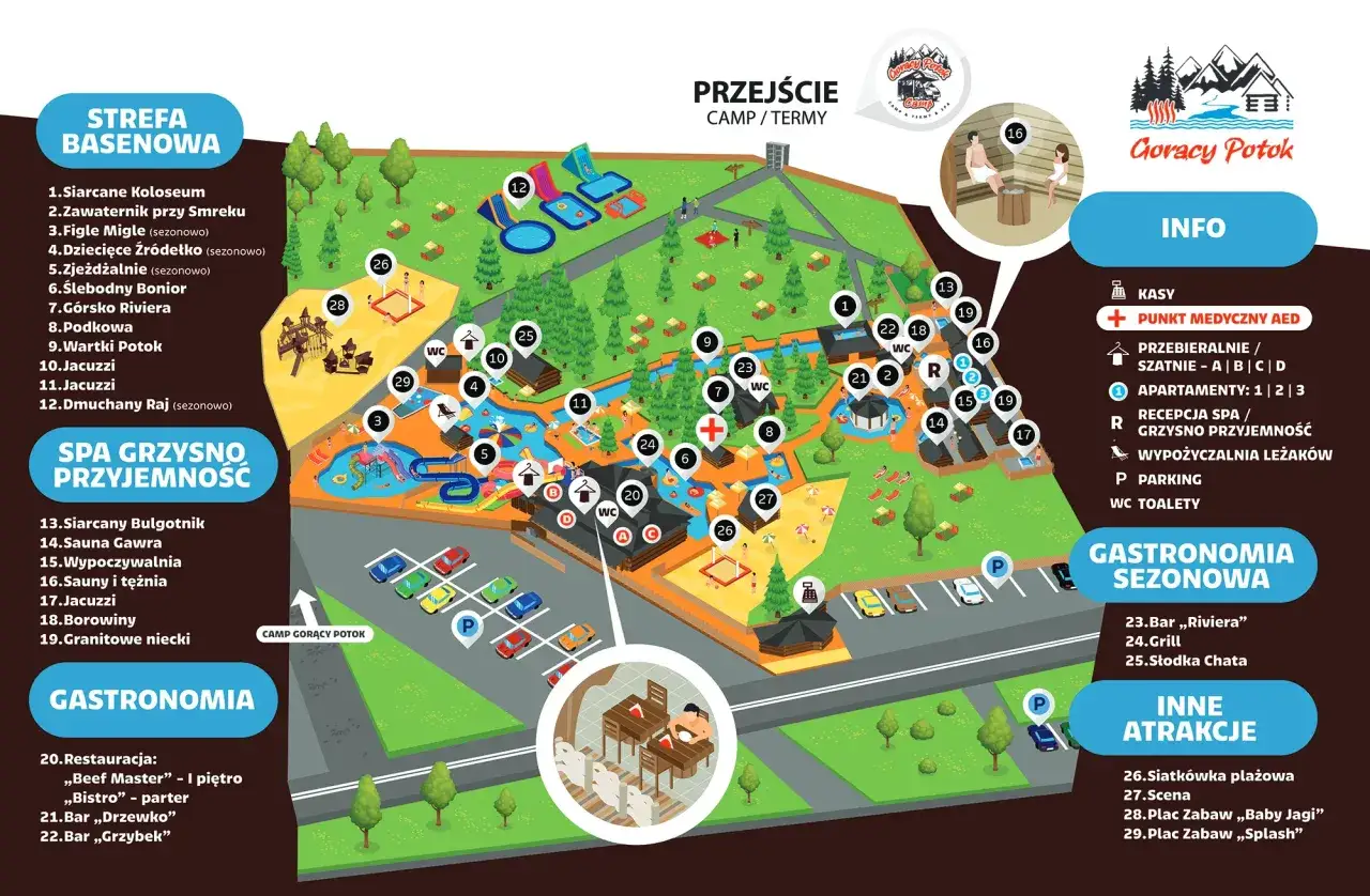 Mapa kompleksu termy Rumunia: baseny, spa, gastronomia i atrakcje. Idealne miejsce na rodzinny wypoczynek.